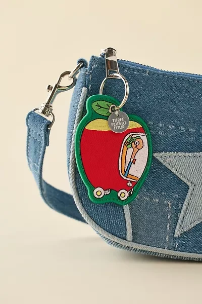Three Potato Four X Richard Scarry Apple Car Embroidered Patch Keychain
