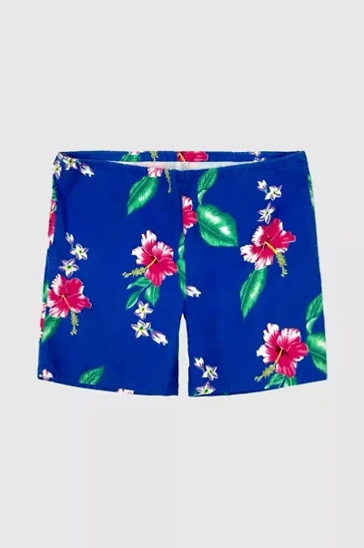 Vintage 1970's Beach Scene Drawstring Floral Tropical Print Swim Trunks Shorts