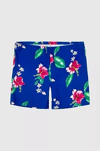 Vintage 1970's Beach Scene Drawstring Floral Tropical Print Swim Trunks Shorts
