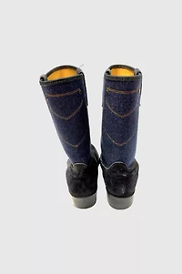 Vintage 1970's Acme Suede And Denim Square Toe Cowboy Boot