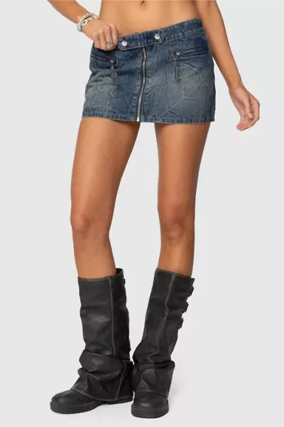 Edikted Guinevere Zip Washed Denim Mini Skirt