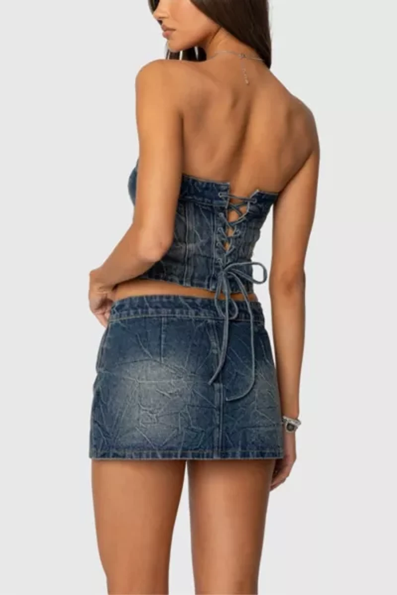 Edikted Guinevere Zip Washed Denim Top