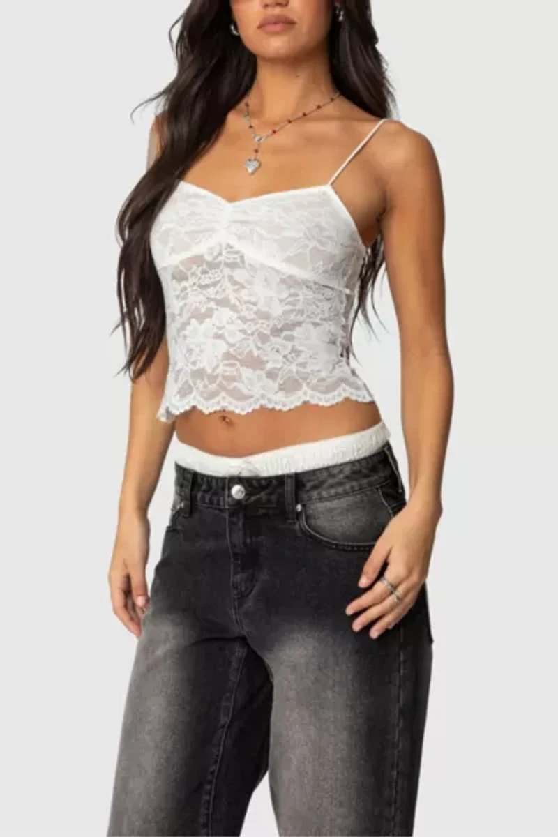 Edikted Rut Sheer Lace Tank Top