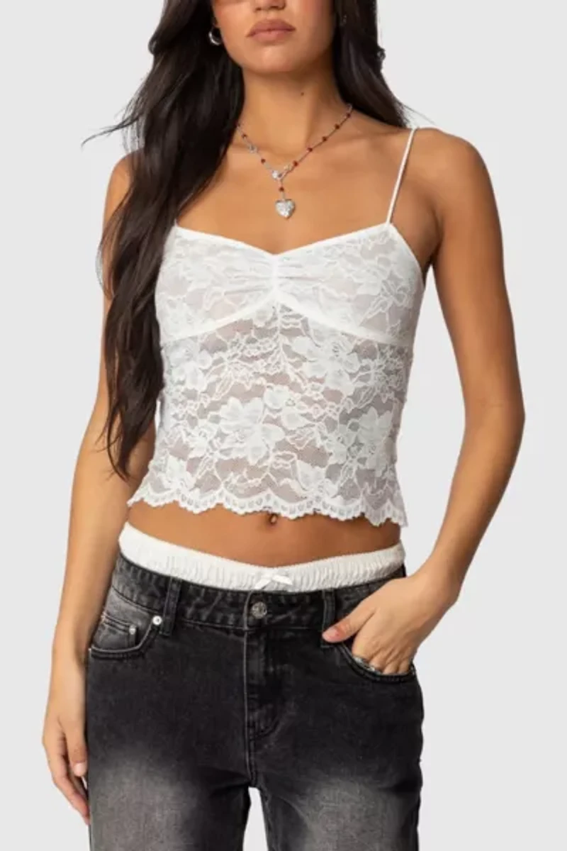 Edikted Rut Sheer Lace Tank Top
