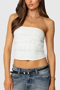Edikted Georgette Lacey Ruffle Tube Top