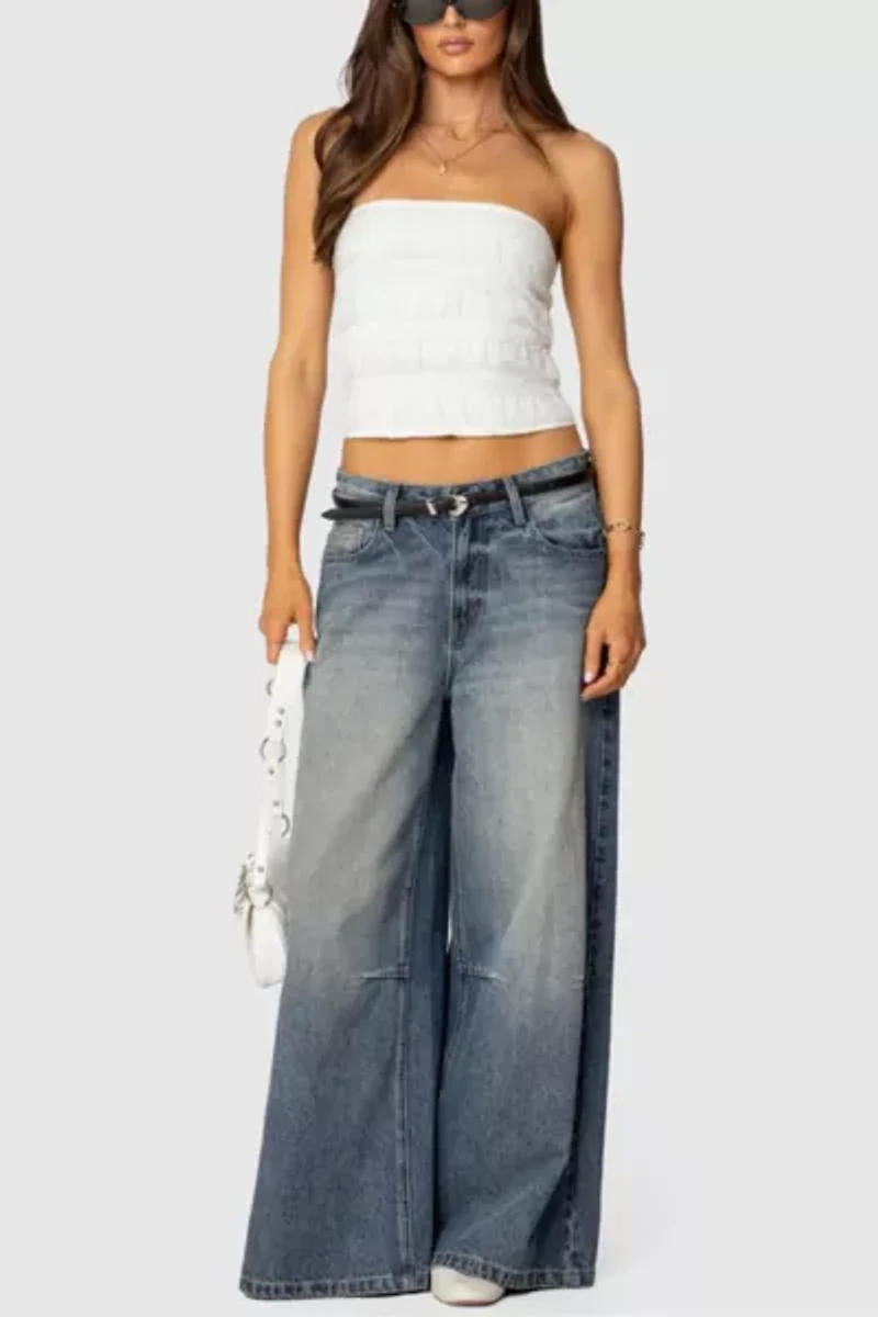 Edikted Georgette Lacey Ruffle Tube Top