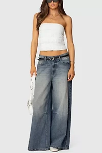 Edikted Georgette Lacey Ruffle Tube Top