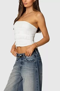 Edikted Georgette Lacey Ruffle Tube Top