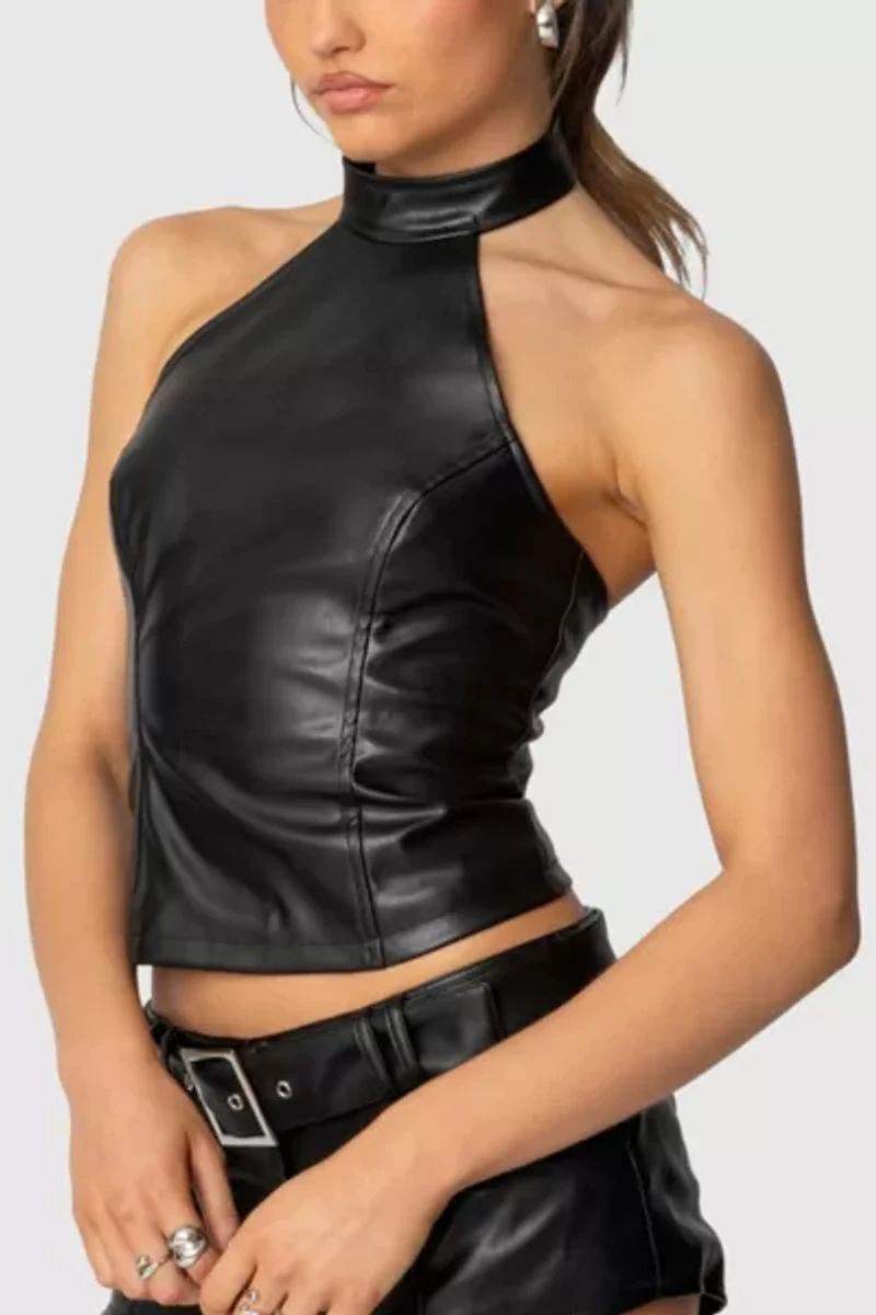 Edikted Alba Faux Leather High Neck Top