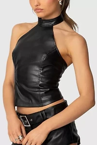 Edikted Alba Faux Leather High Neck Top