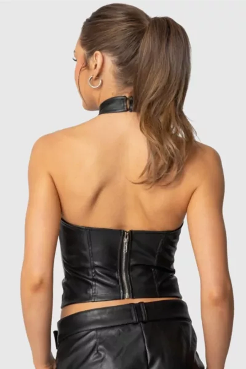 Edikted Alba Faux Leather High Neck Top