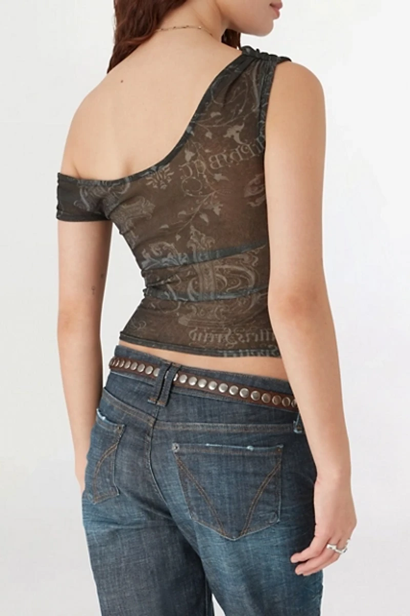BDG Fia Tattoo Printed Off-The-Shoulder Crop Top