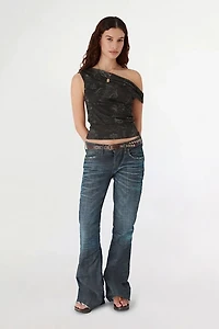 BDG Fia Tattoo Printed Off-The-Shoulder Crop Top