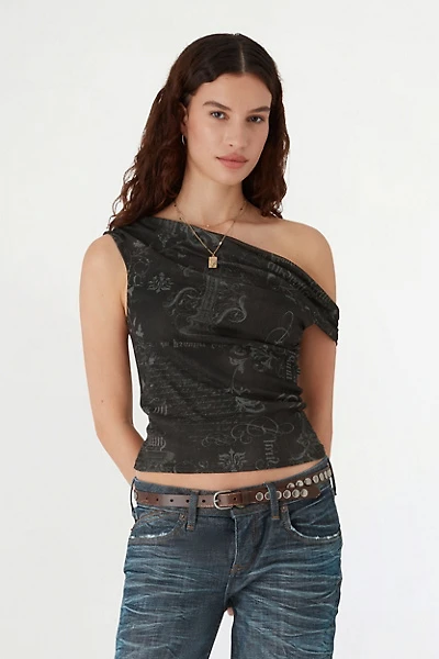 BDG Fia Tattoo Printed Off-The-Shoulder Crop Top