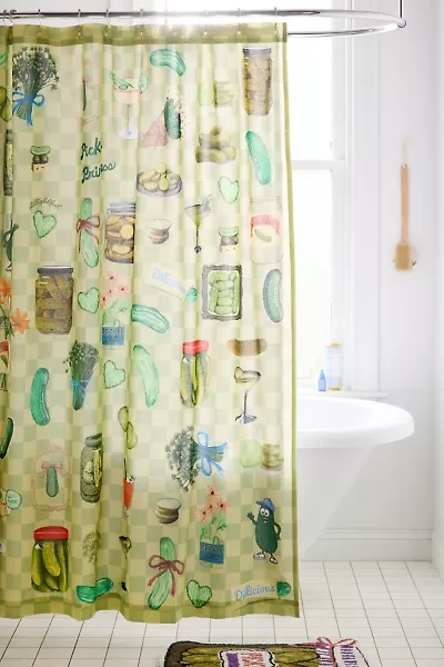 Quinn Modern Pickle Collage Patterned Shower Curtain