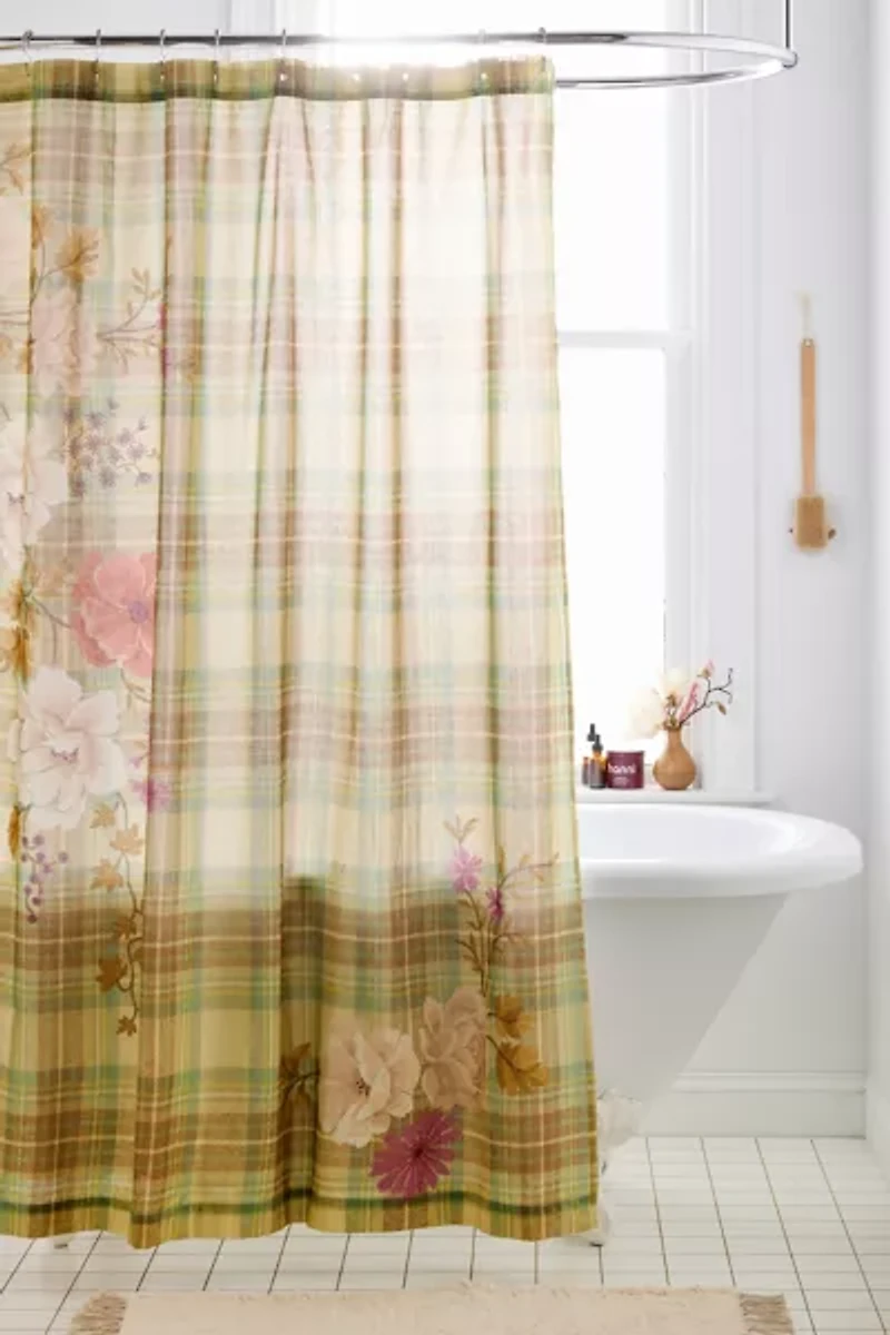 Maud Floral Plaid Patterned Shower Curtain