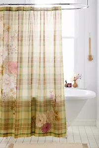 Maud Floral Plaid Patterned Shower Curtain