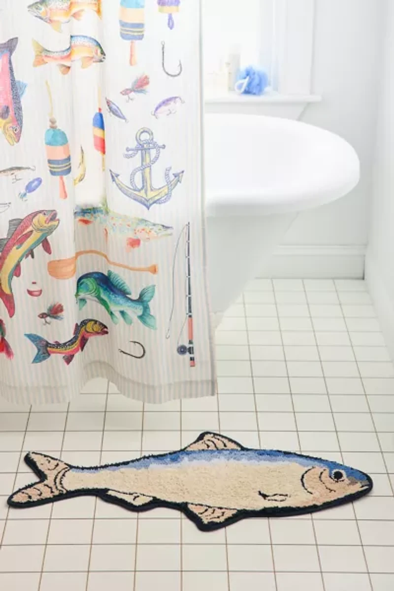 Fish Shaped Plush Tufted Bath Mat