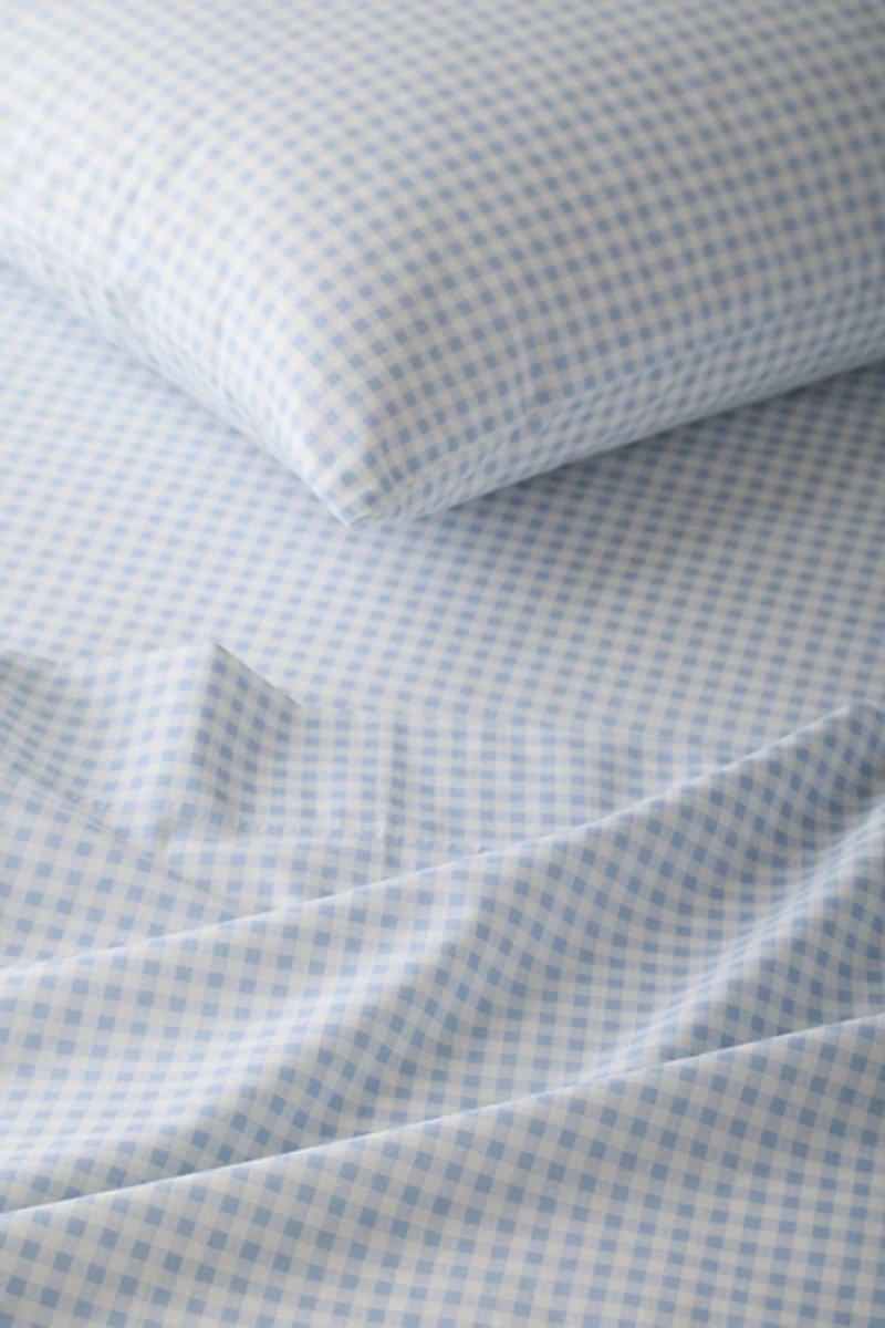 Gingham Patterned Cotton Percale Sheet Set