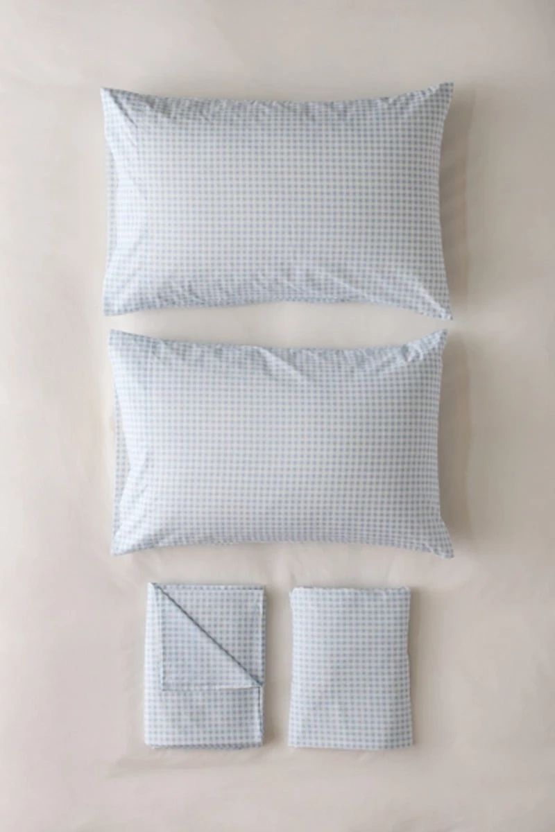 Gingham Patterned Cotton Percale Sheet Set