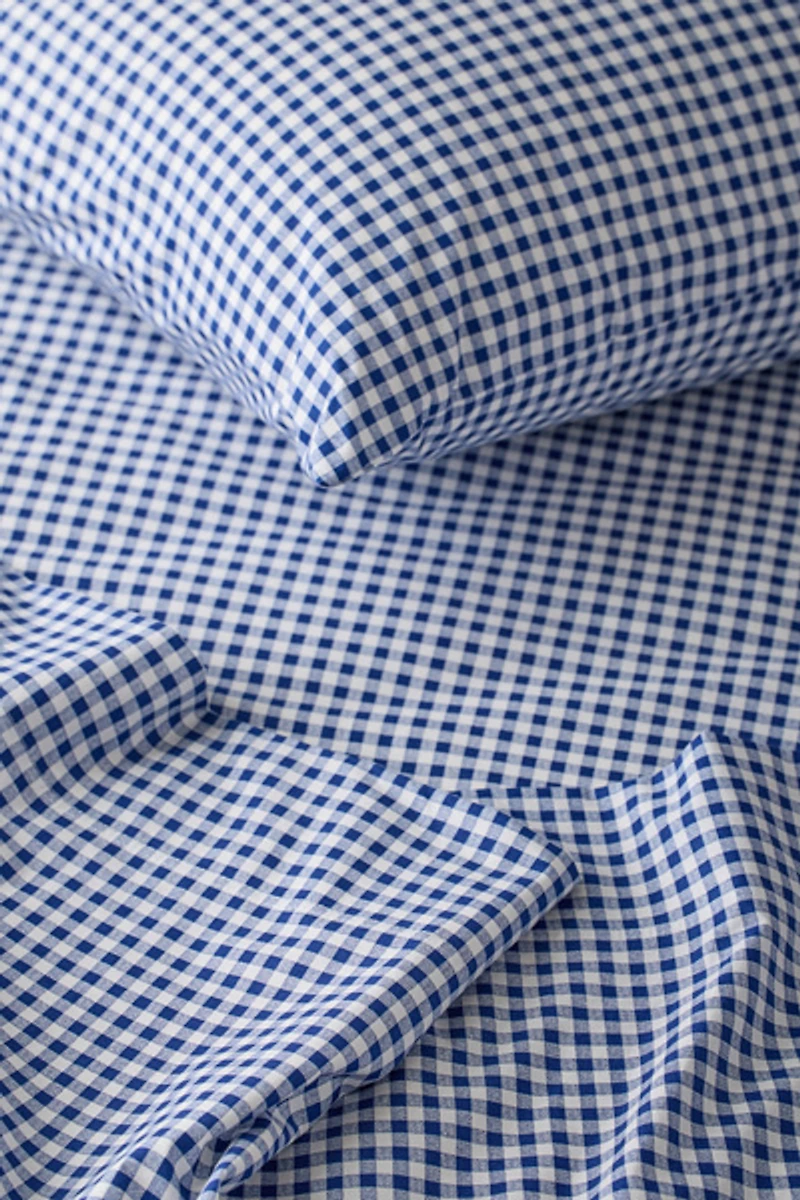 Gingham Patterned Cotton Percale Sheet Set