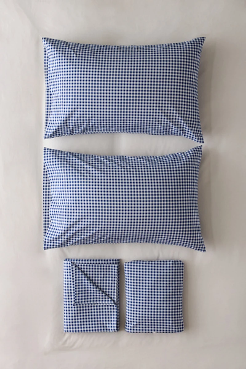 Gingham Patterned Cotton Percale Sheet Set