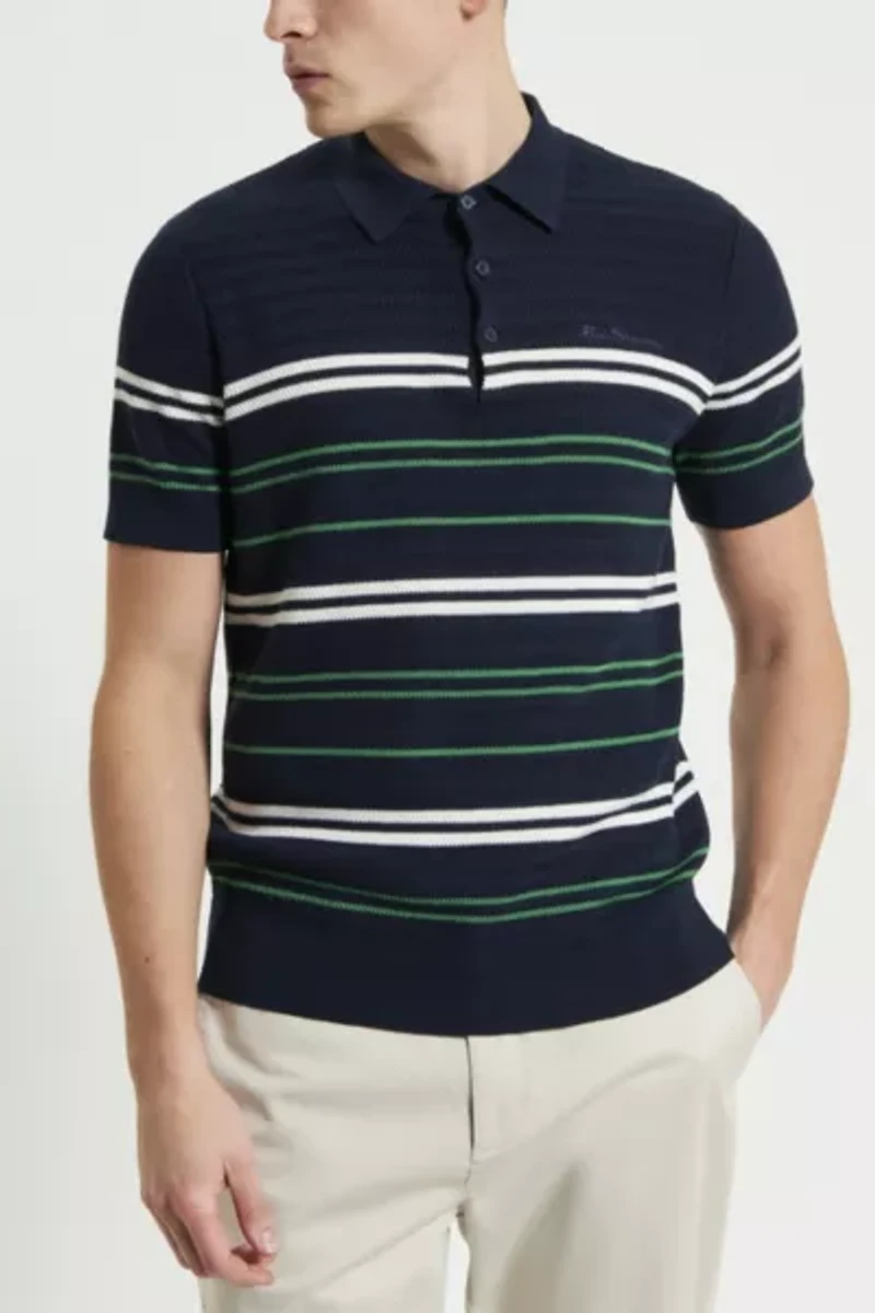 Ben Sherman Herringbone Striped Polo Shirt