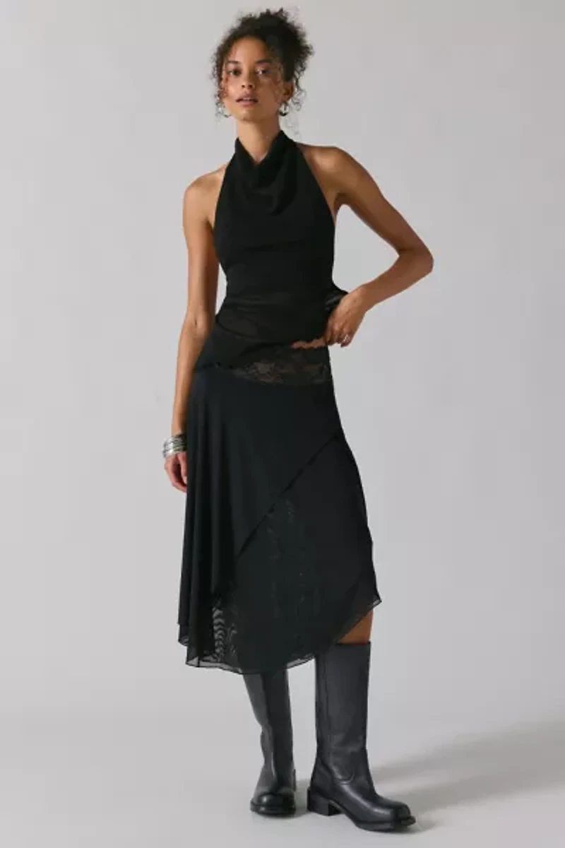 Kimchi Blue Ethereal Lace Trim Semi-Sheer Mesh Midi Skirt