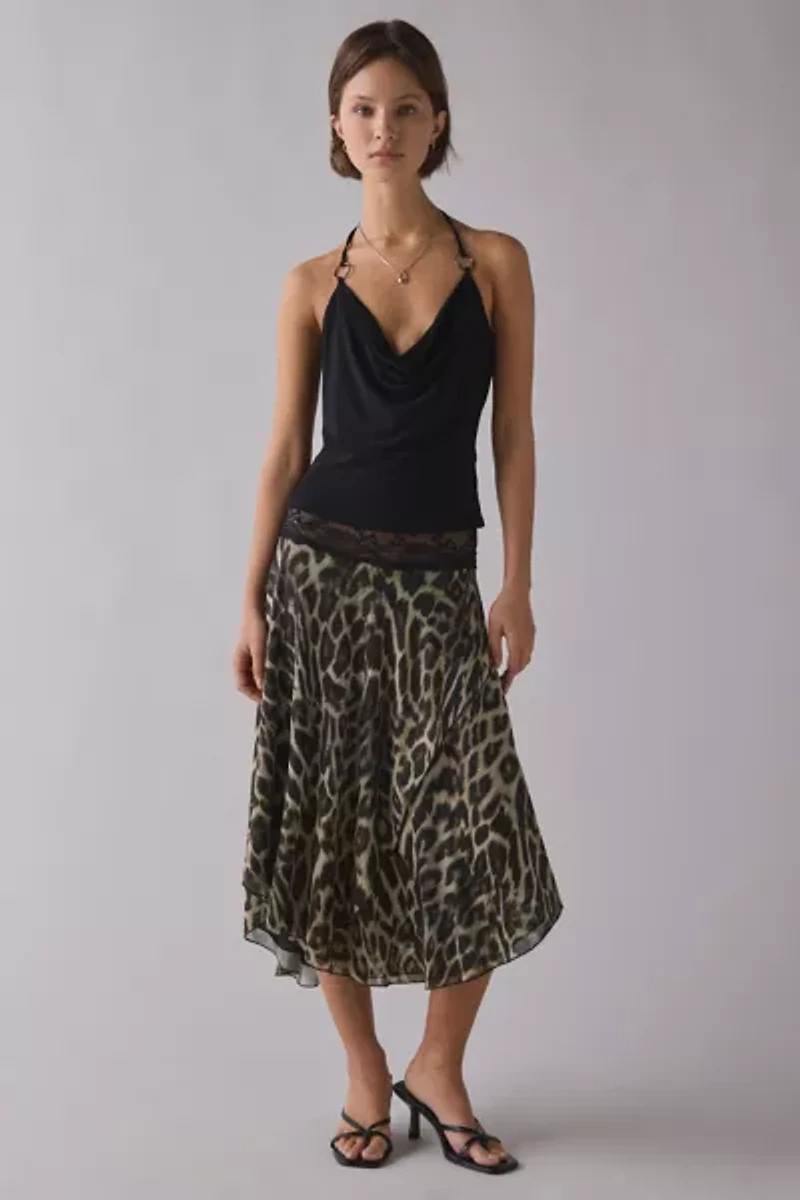 Kimchi Blue Ethereal Lace Trim Semi-Sheer Mesh Midi Skirt