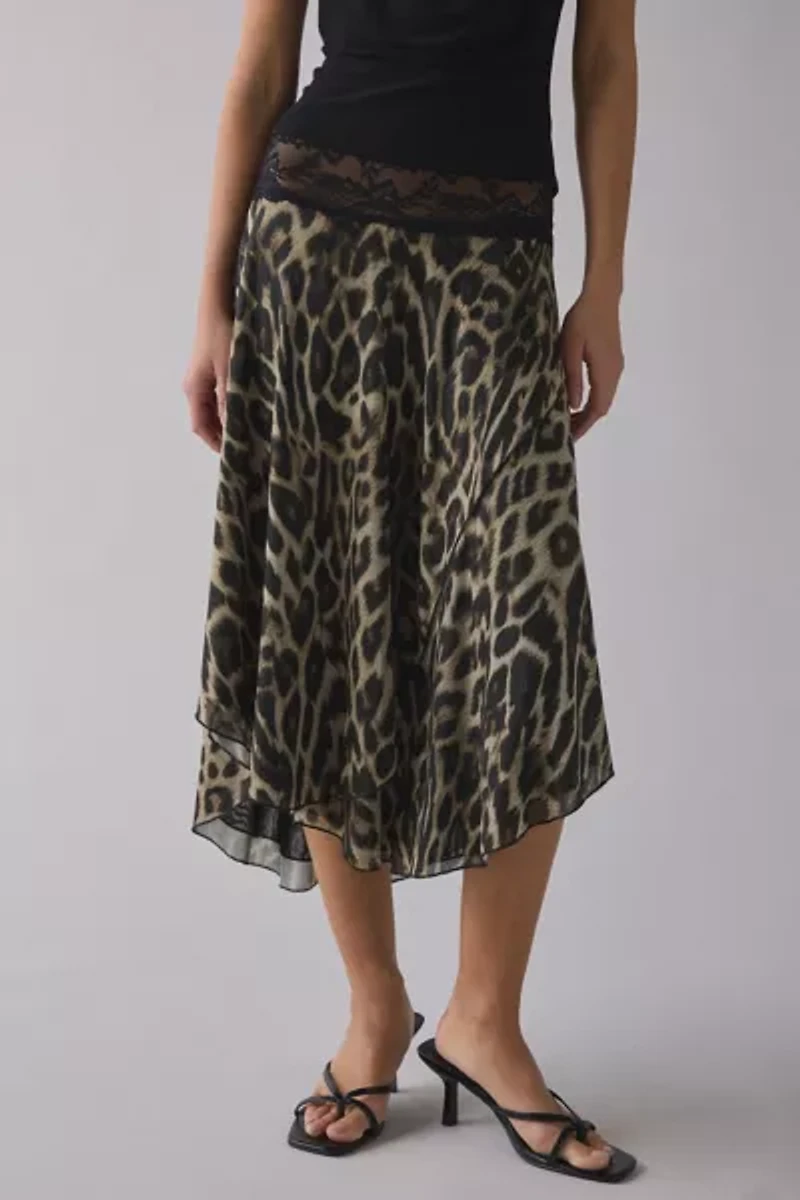 Kimchi Blue Ethereal Lace Trim Semi-Sheer Mesh Midi Skirt