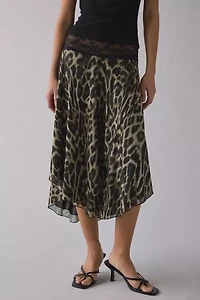 Kimchi Blue Ethereal Lace Trim Semi-Sheer Mesh Midi Skirt