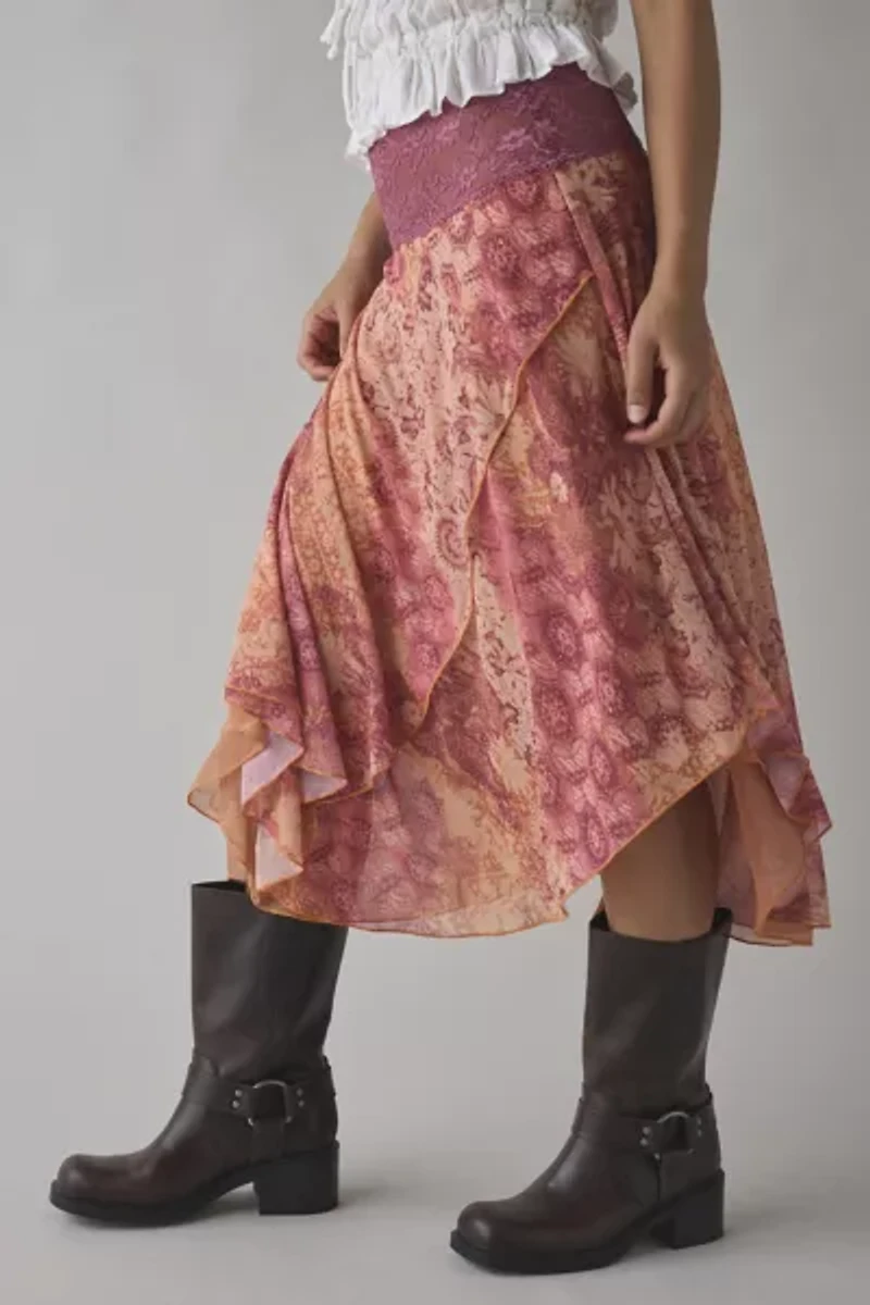 Kimchi Blue Ethereal Lace Trim Semi-Sheer Mesh Midi Skirt