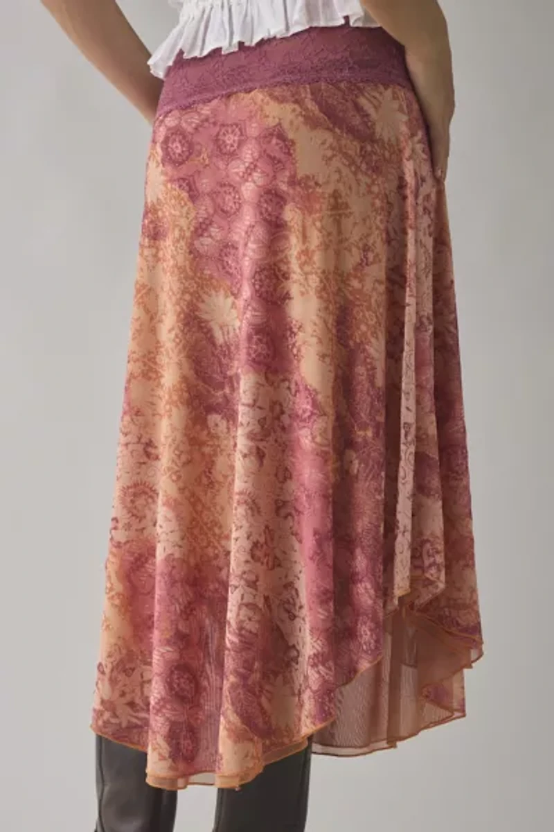 Kimchi Blue Ethereal Lace Trim Semi-Sheer Mesh Midi Skirt