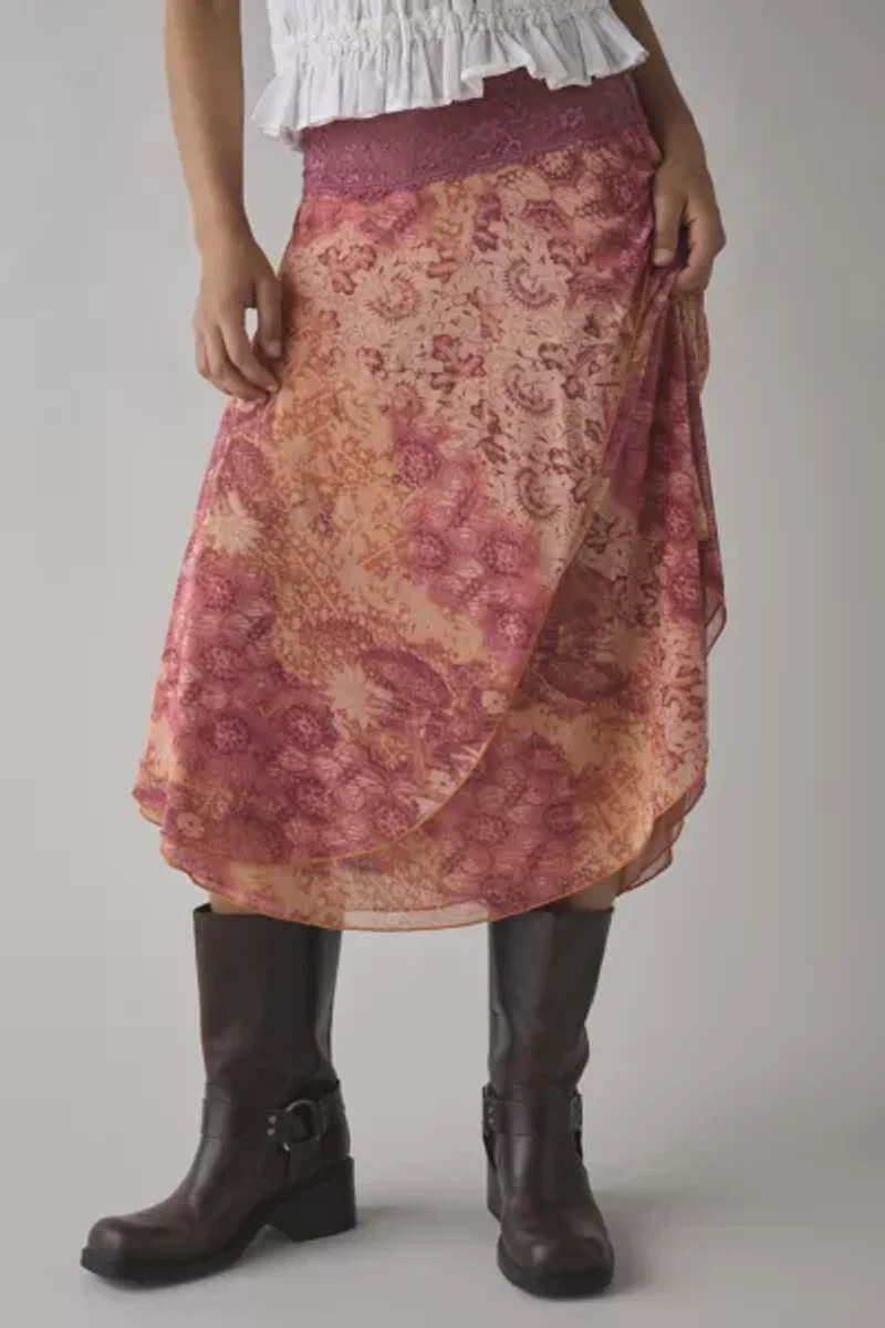 Kimchi Blue Ethereal Lace Trim Semi-Sheer Mesh Midi Skirt