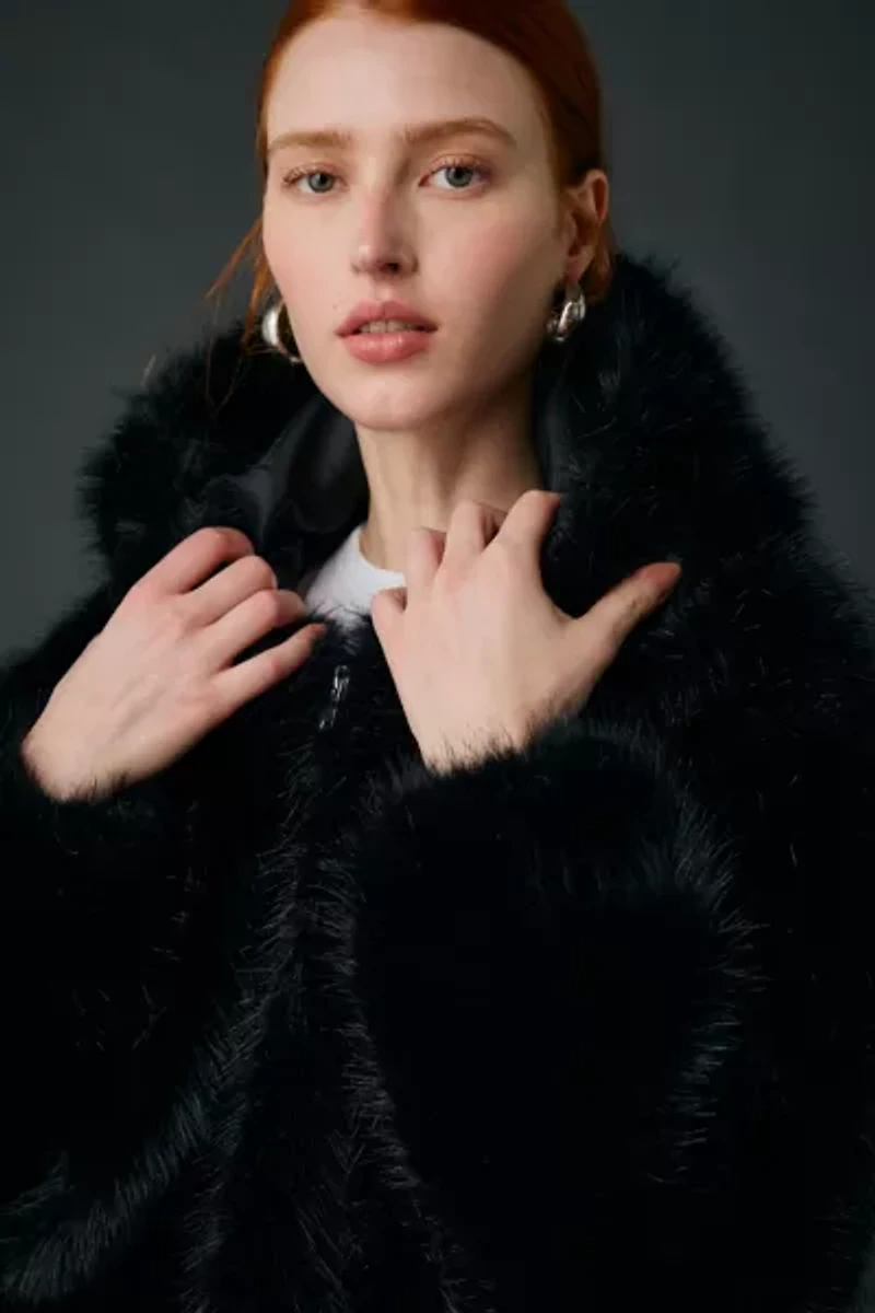 UO Sloanne Faux Fur Zip-Up Hooded Jacket