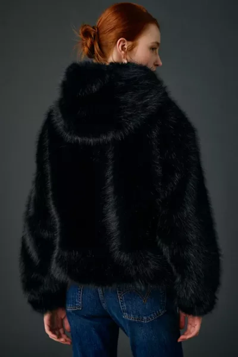 UO Sloanne Faux Fur Zip-Up Hooded Jacket