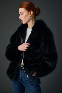 UO Sloanne Faux Fur Zip-Up Hooded Jacket