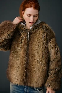 UO Sloanne Faux Fur Zip-Up Hooded Jacket