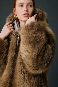 UO Sloanne Faux Fur Zip-Up Hooded Jacket