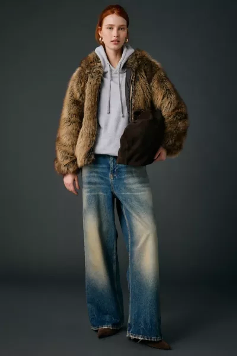 UO Sloanne Faux Fur Zip-Up Hooded Jacket