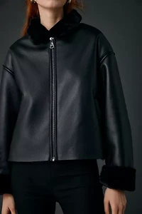 Kimchi Blue Stella Faux Leather + Fur Trim Jacket