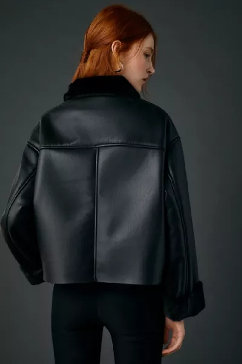 Kimchi Blue Stella Faux Leather + Fur Trim Jacket