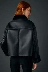 Kimchi Blue Stella Faux Leather + Fur Trim Jacket