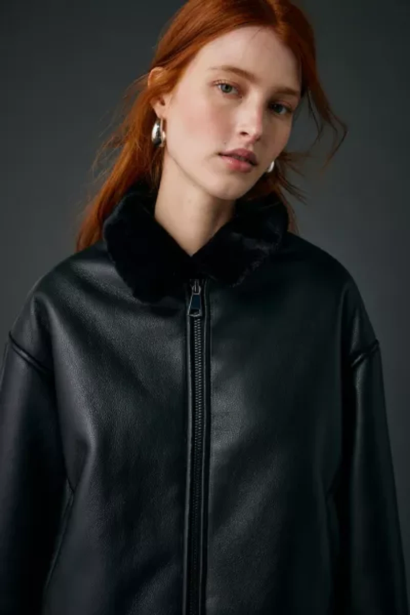 Kimchi Blue Stella Faux Leather + Fur Trim Jacket