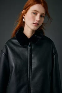 Kimchi Blue Stella Faux Leather + Fur Trim Jacket