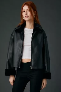 Kimchi Blue Stella Faux Leather + Fur Trim Jacket