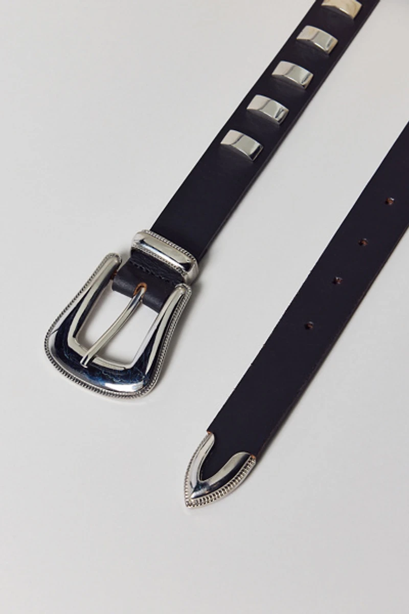 Rectangle Studded Leather Belt