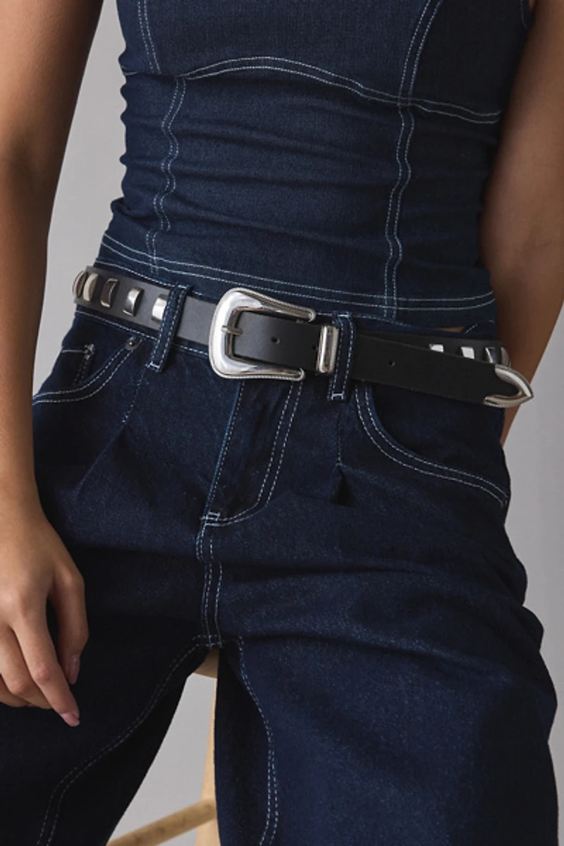 Rectangle Studded Leather Belt
