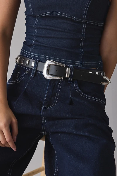 Rectangle Studded Leather Belt