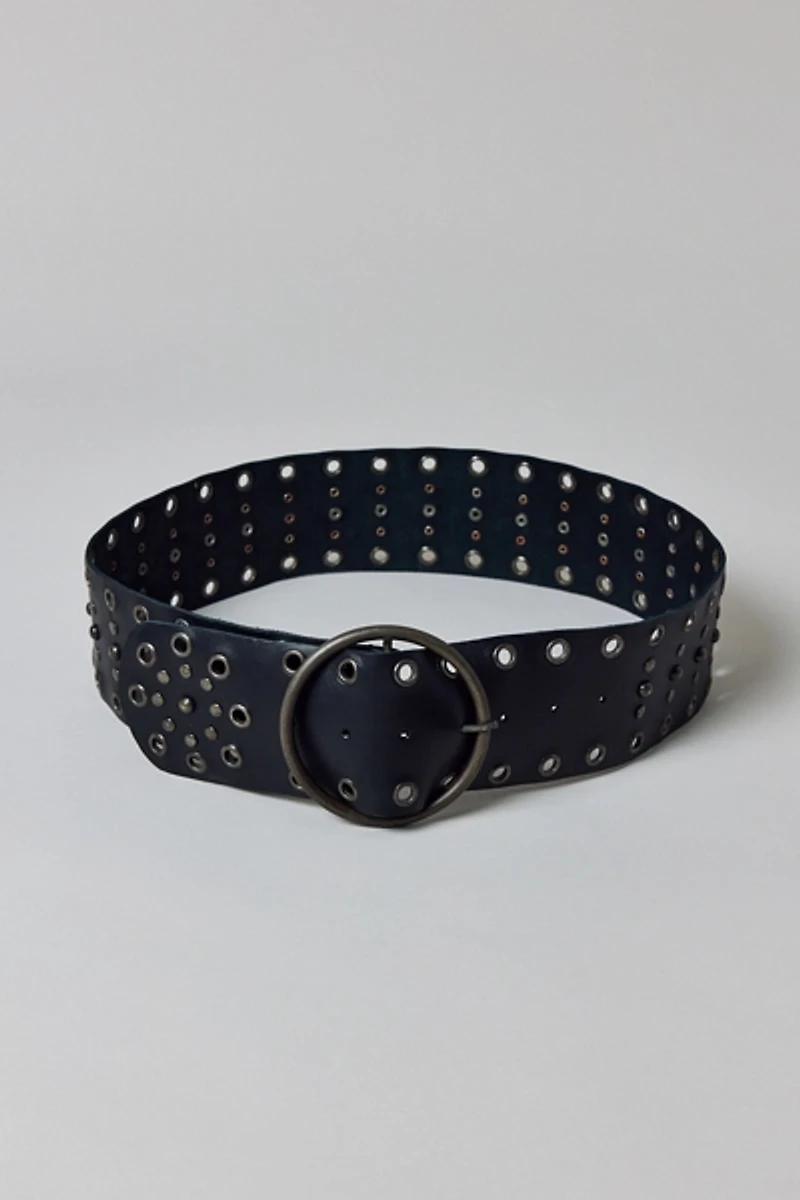 Wide Studded Leather Belt
